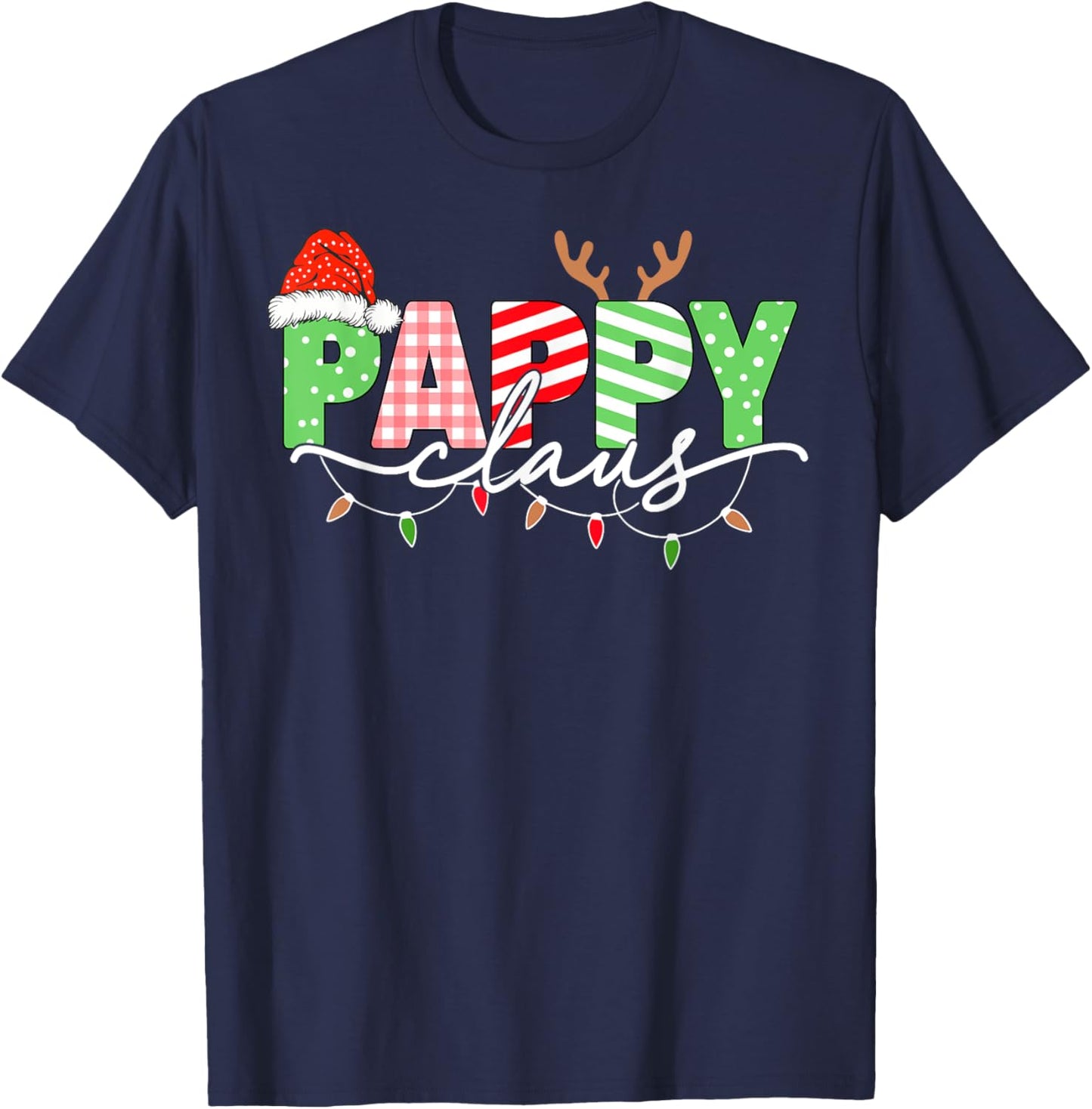 Pappy Claus Christmas Lights Santa Hat Family Matching T-Shirt - T-Shirt | Navy