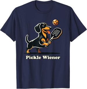 Dog Playing Pickleball Pickle Wiener Dog Dachshund Funny T-Shirt - T-Shirt | Navy