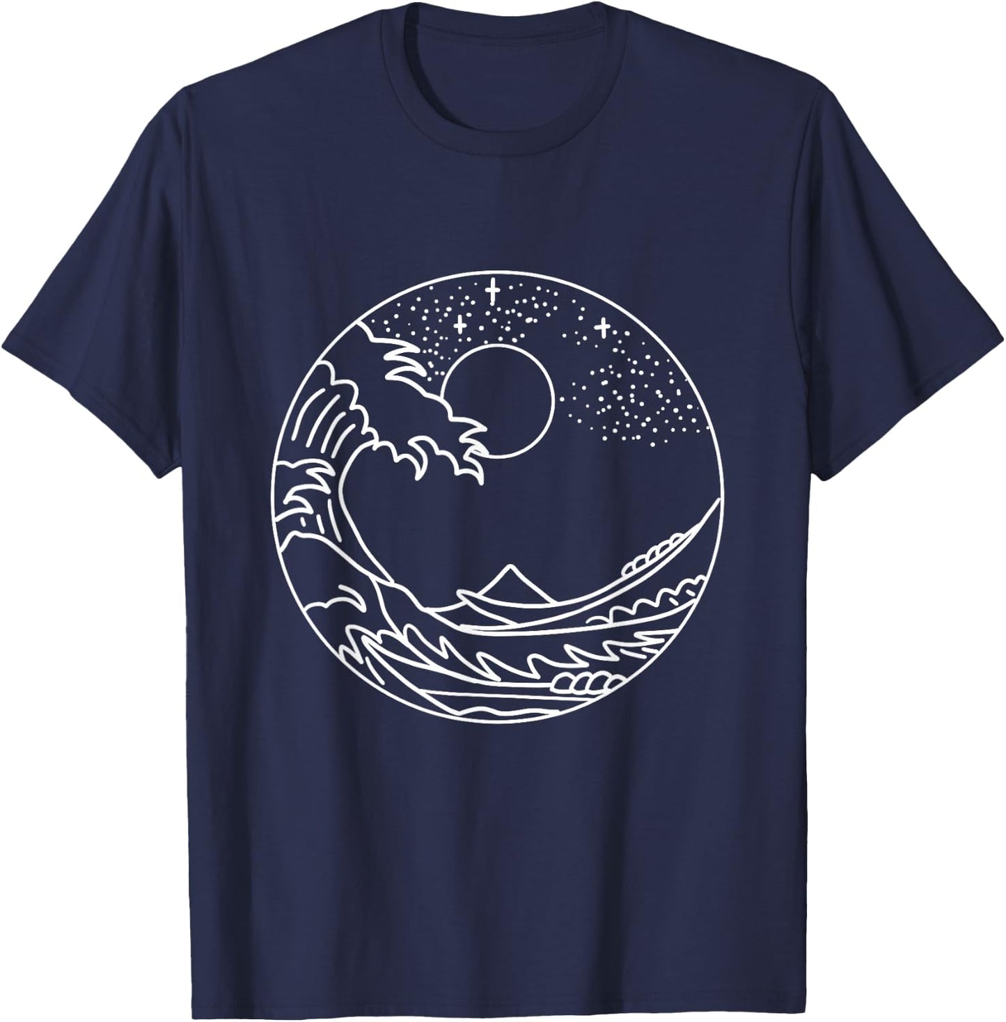 The Great Wave Off Kanagawa Minimal Line Art Nature Gift T-Shirt - T-Shirt | Navy