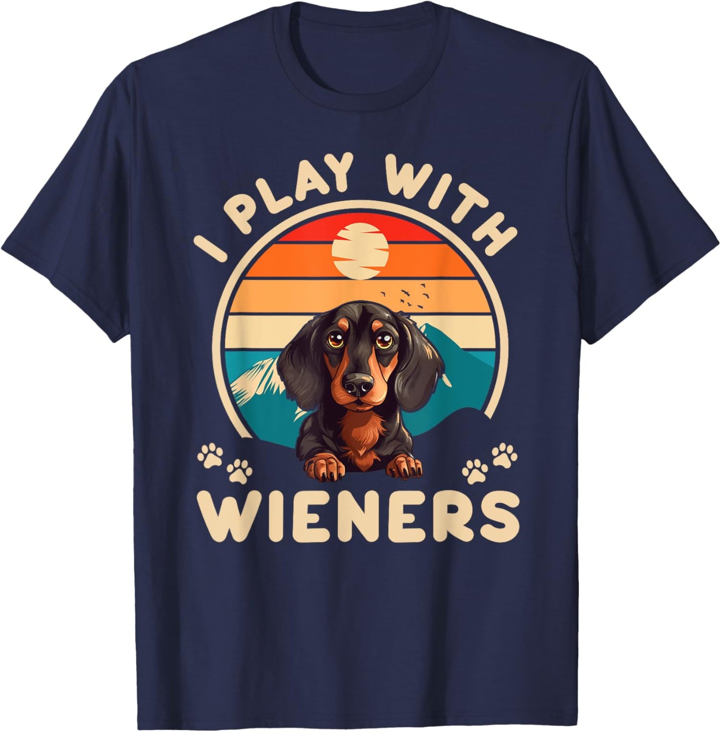 Dachshund I Play With Wieners Weiner Doxie Dog Lover Retro T-Shirt - T-Shirt | Navy