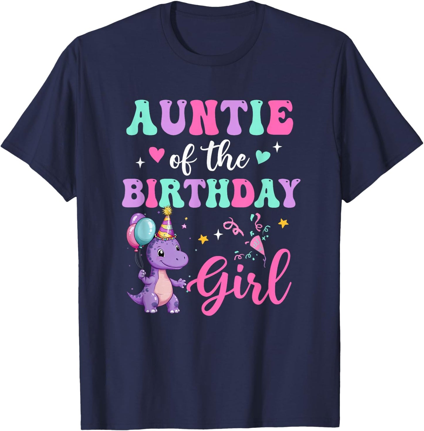 Auntie Of The Birthday For Girl Dinosaur T-Rex Party Family T-Shirt - T-Shirt | Navy