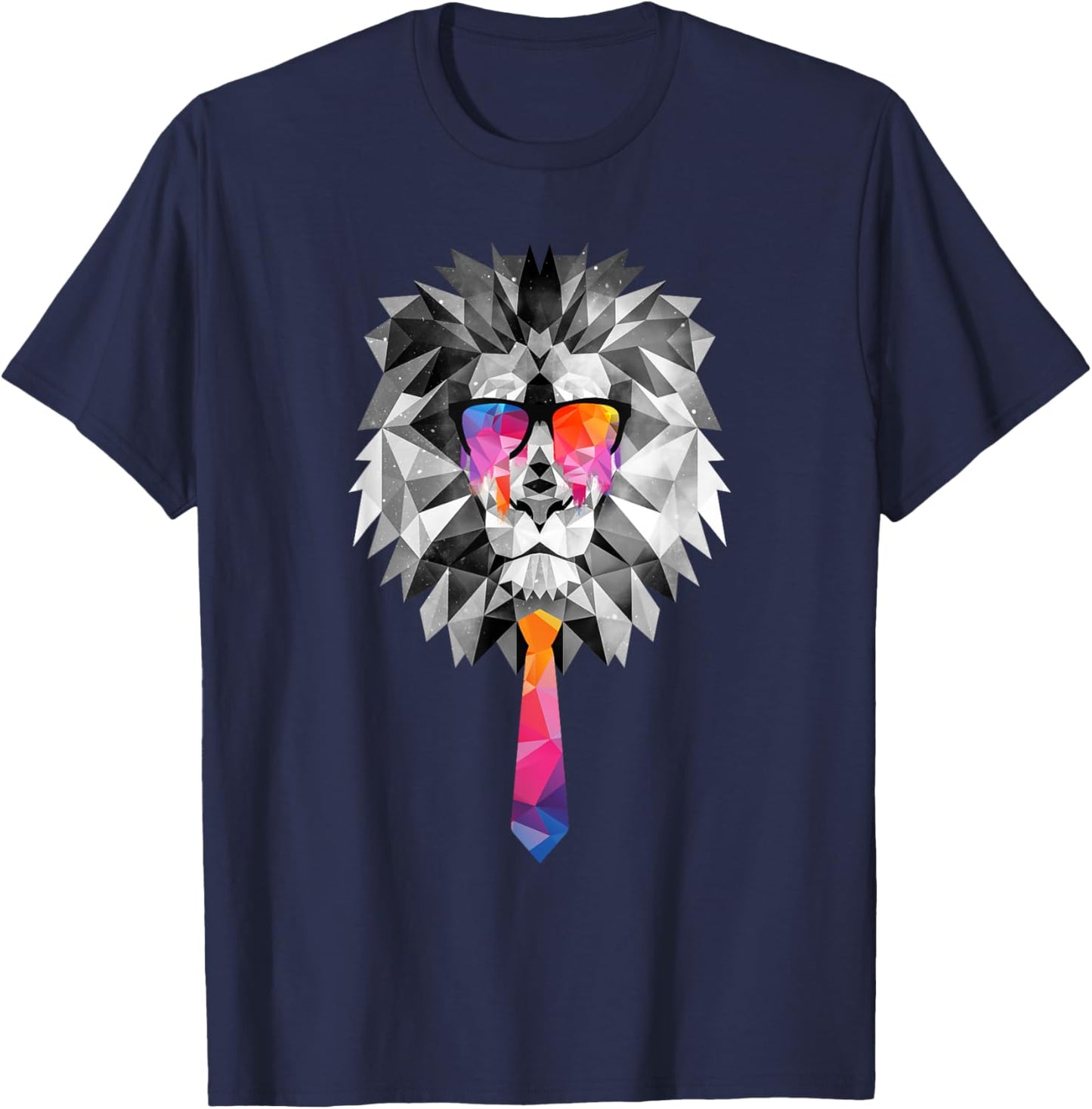 Lion Head with Sunglasses Geometric Low Poly T-Shirt - T-Shirt | Navy