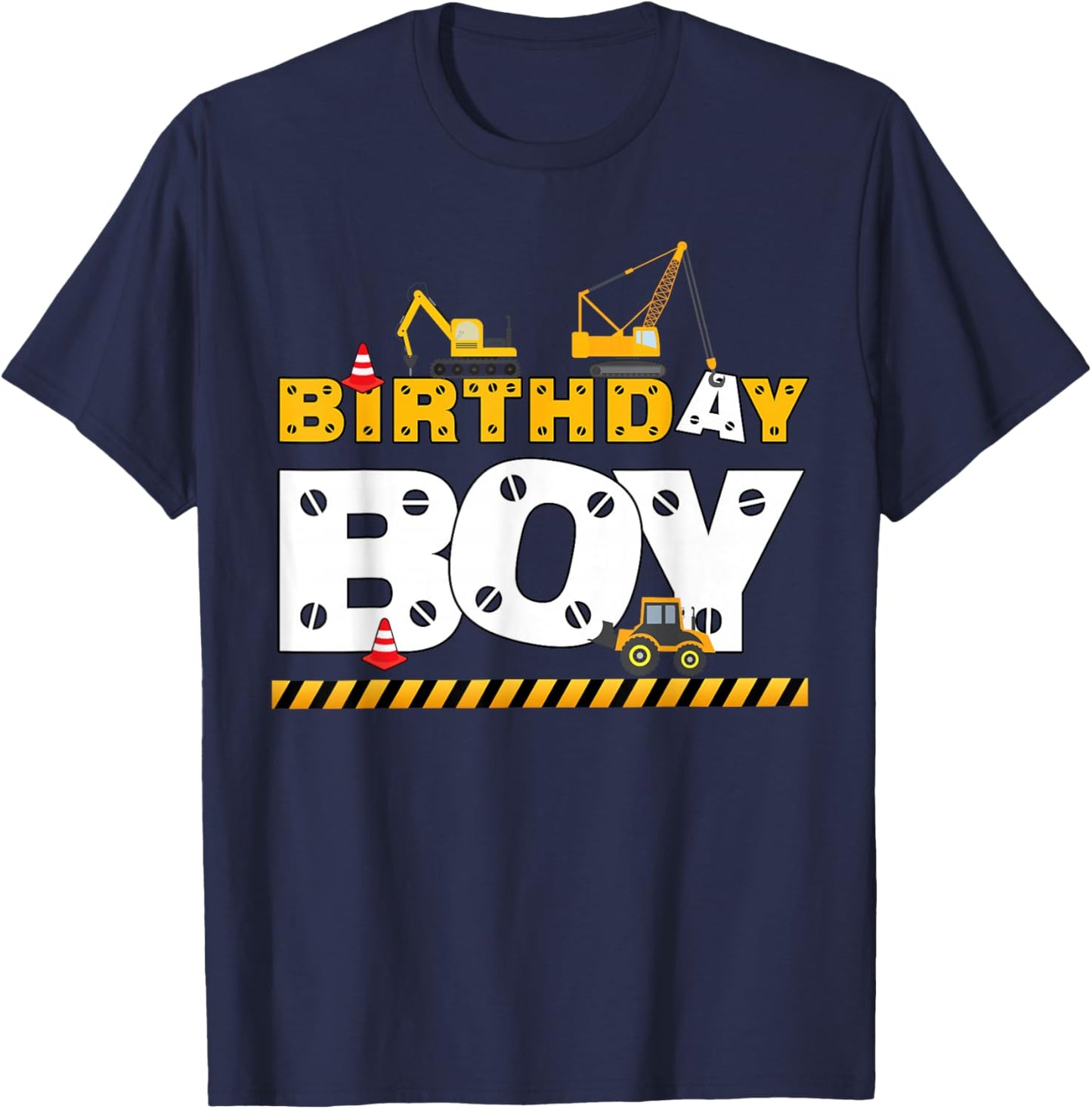 Birthday Boy Construction Family Birthday Party T-Shirt - T-Shirt | Navy