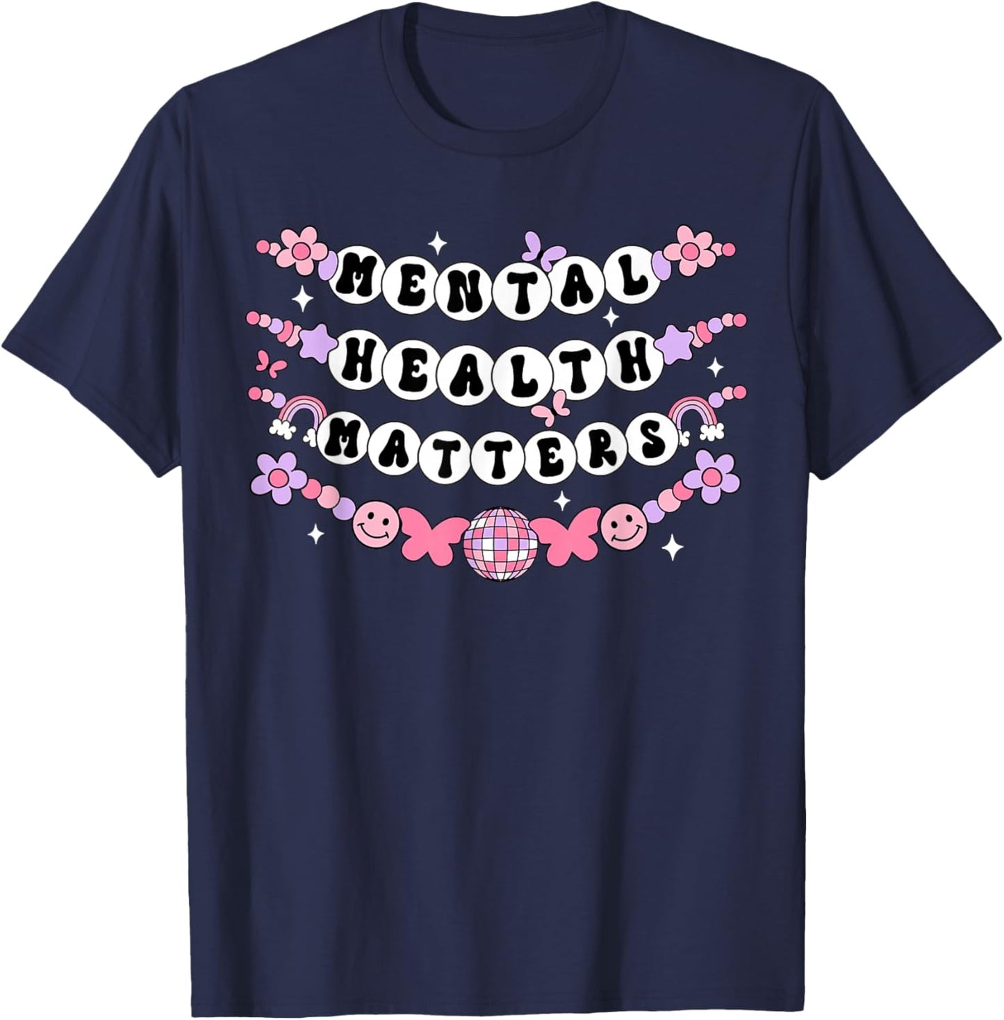 Mental Health Matters Groovy Friendship Bracelet Self Love T-Shirt - T-Shirt | Navy