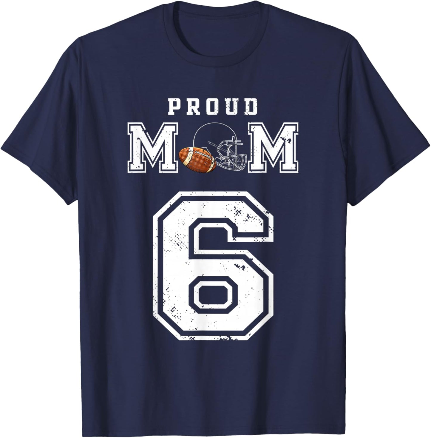 Custom Proud Football Mom Number 6 Personalized T-Shirt - T-Shirt | Navy
