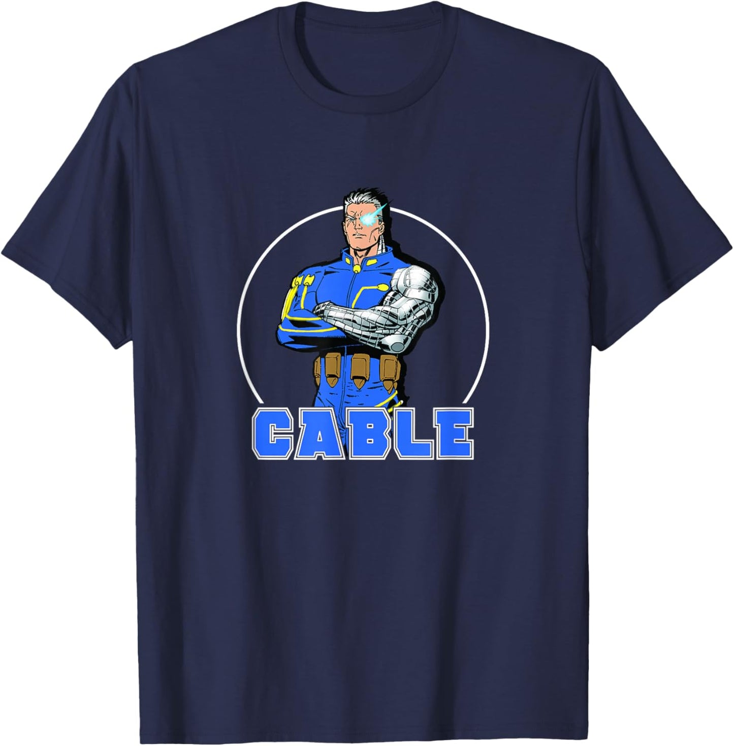 Marvel X-Men Cable Cool Solo Circle Portrait Retro T-Shirt - T-Shirt | Navy