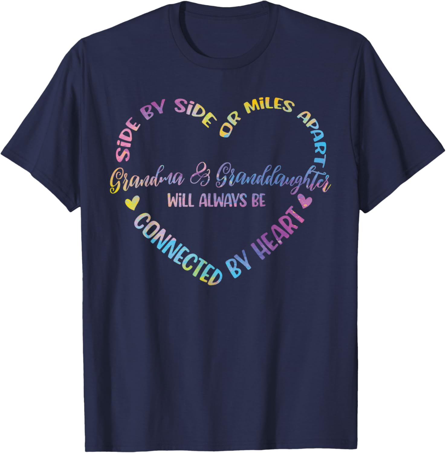 Side By Side Or Miles Apart Grandma And Granddaughter T-Shirt - T-Shirt | Navy