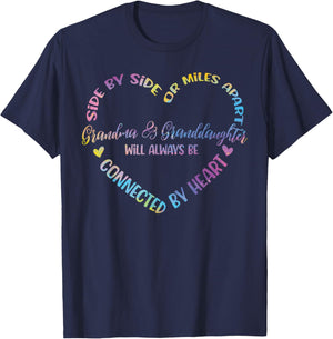 Side By Side Or Miles Apart Grandma And Granddaughter T-Shirt - T-Shirt | Navy