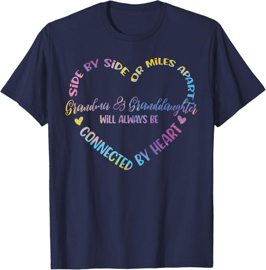 Side By Side Or Miles Apart Grandma And Granddaughter T-Shirt - T-Shirt | Navy