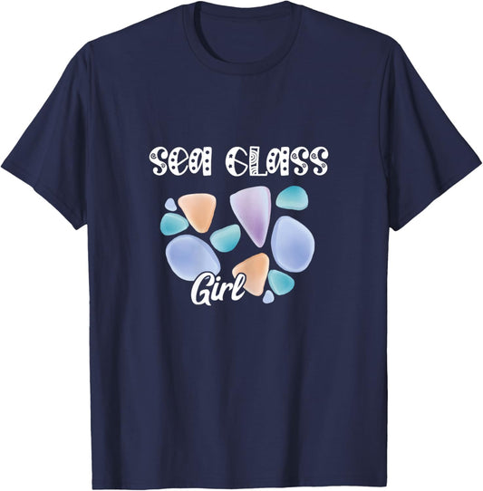 Sea Glass Girl Beachcombing Seaglass Ocean Beachglass Waves T-Shirt - T-Shirt | Navy