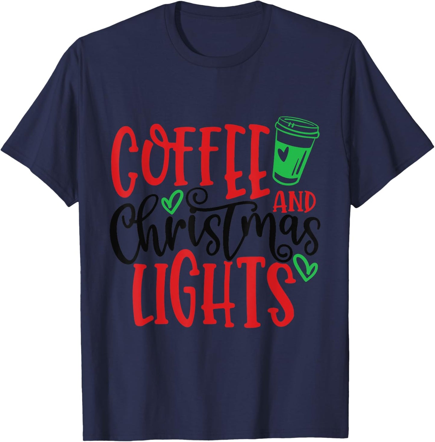 Christmas Squad Family Matching Coffee and Christmas Lights T-Shirt - T-Shirt | Navy