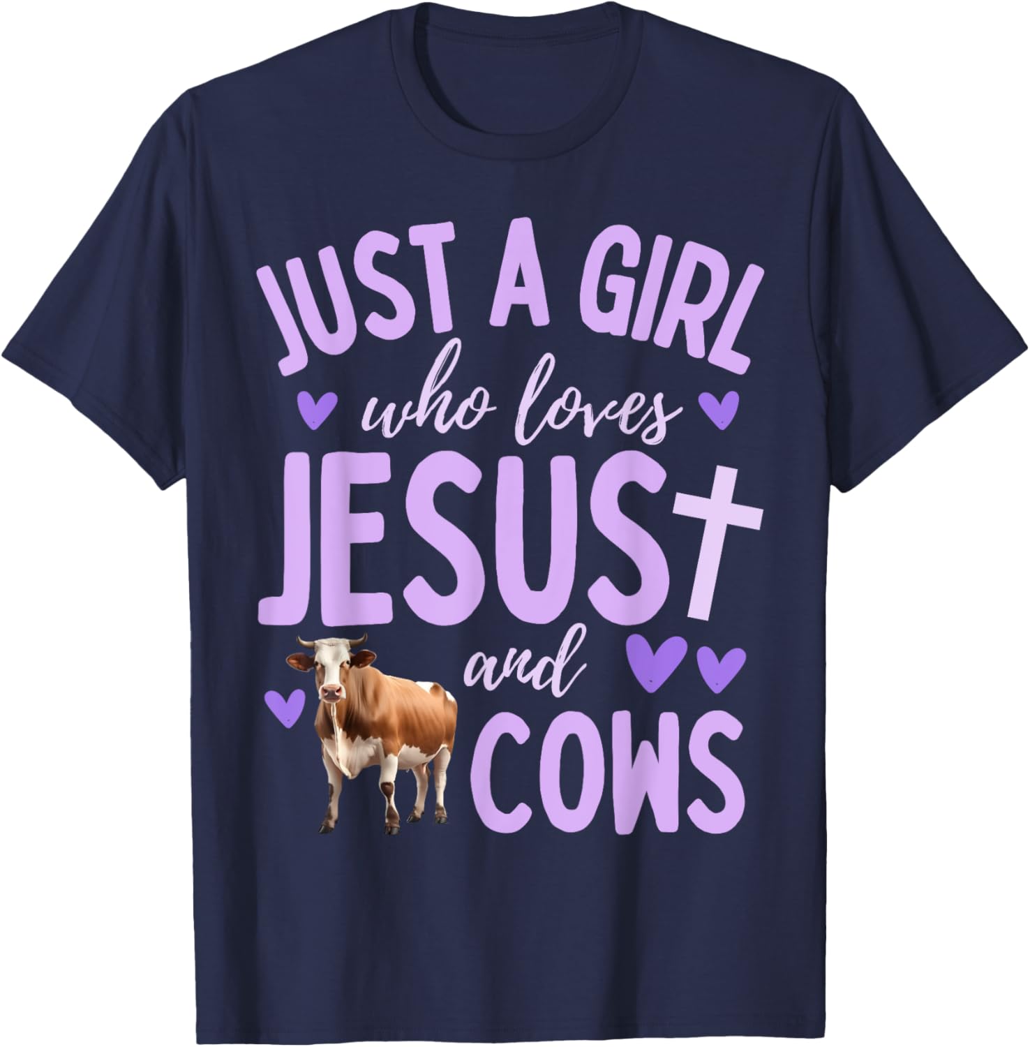 Just A Girl Who Loves Jesus and Cows Christian Cute T-Shirt - T-Shirt | Navy