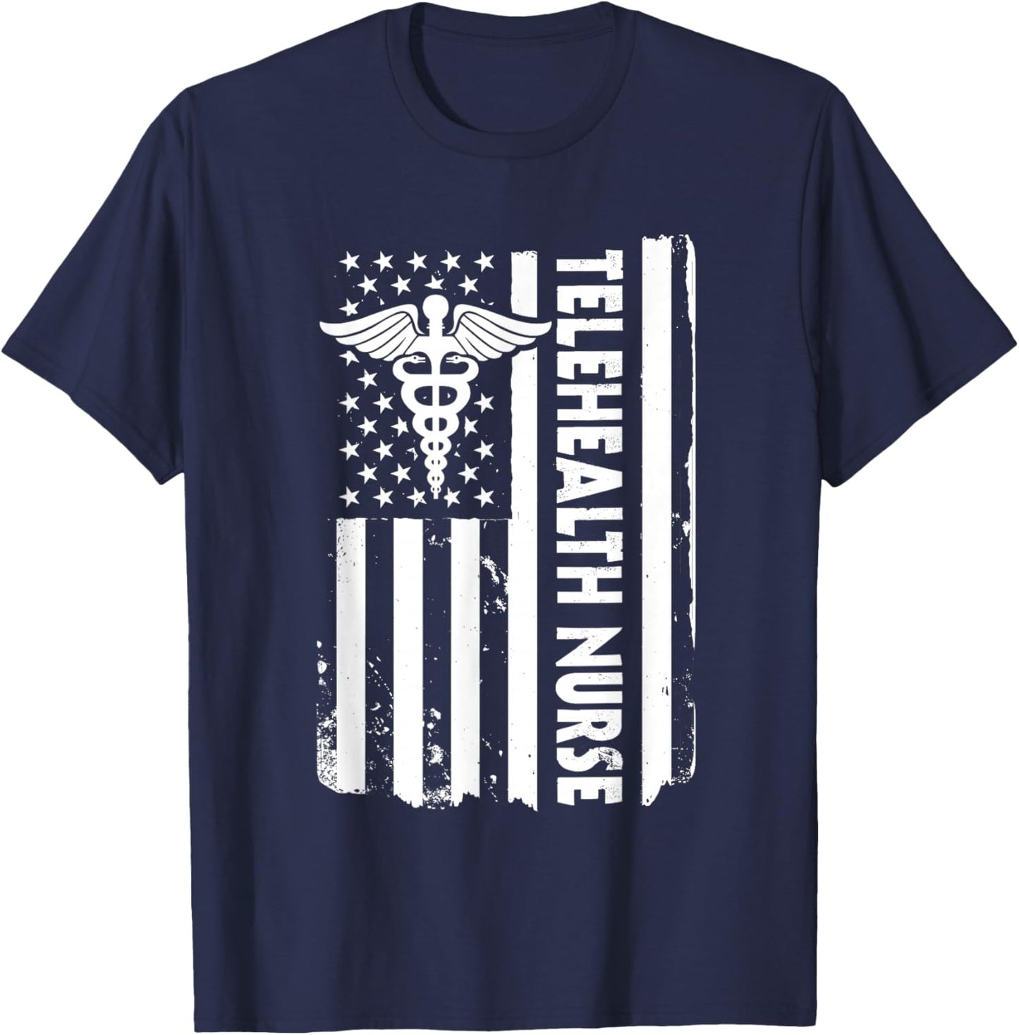 USA Flag Telehealth Nurse American Virtual Nursing America T-Shirt - T-Shirt | Navy