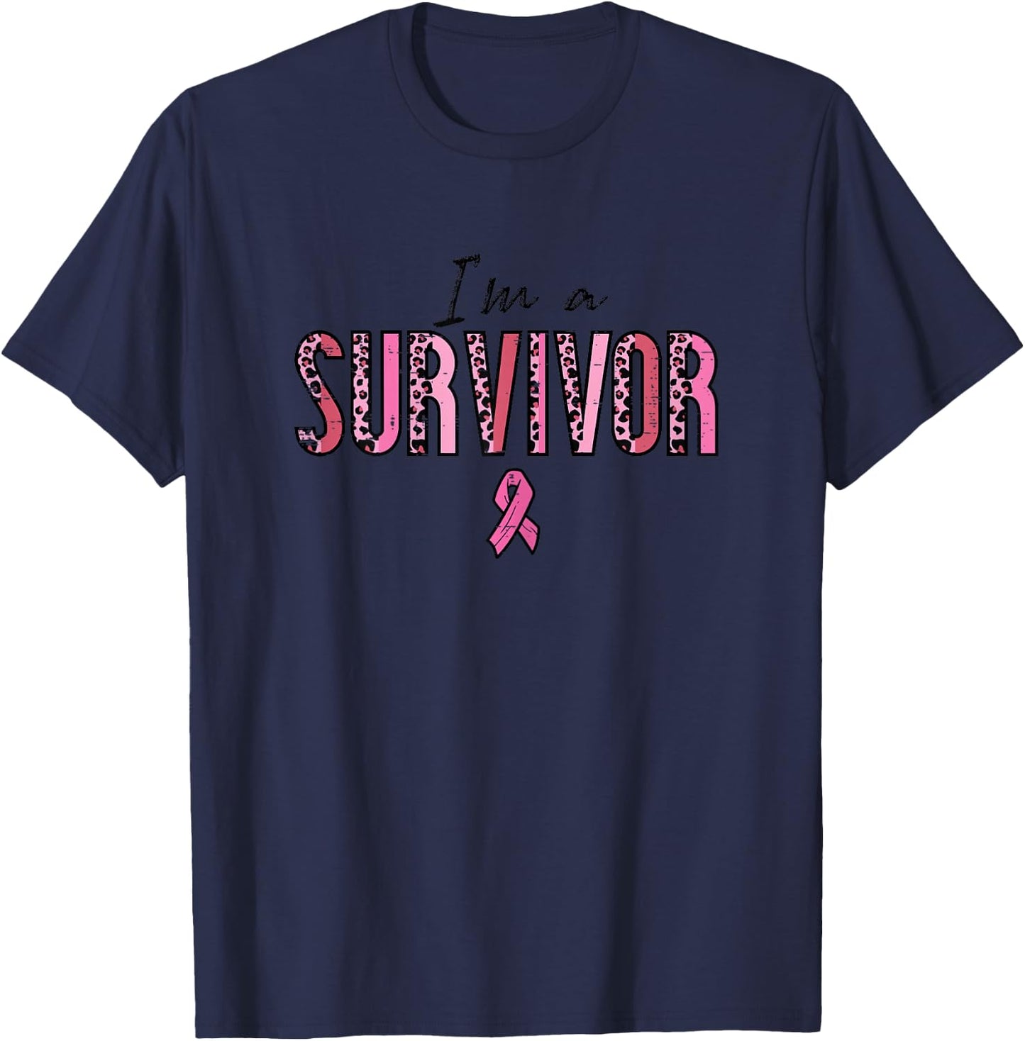 Im A Survivor Leopard Retro Breast Cancer Awareness Women T-Shirt - T-Shirt | Navy