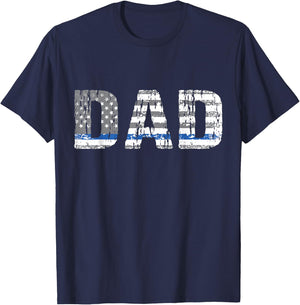 Thin Blue Line Police Dad Police Officer Supporter Father T-Shirt - T-Shirt | Navy