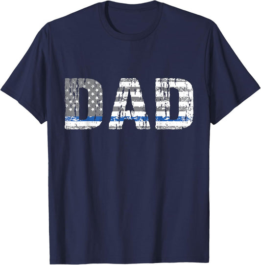 Thin Blue Line Police Dad Police Officer Supporter Father T-Shirt - T-Shirt | Navy