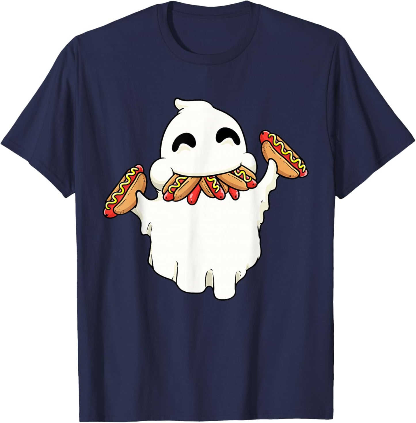 Funny Ghost With Hot Dogs Halloween Hotdog Lover Food Kids T-Shirt - T-Shirt | Navy