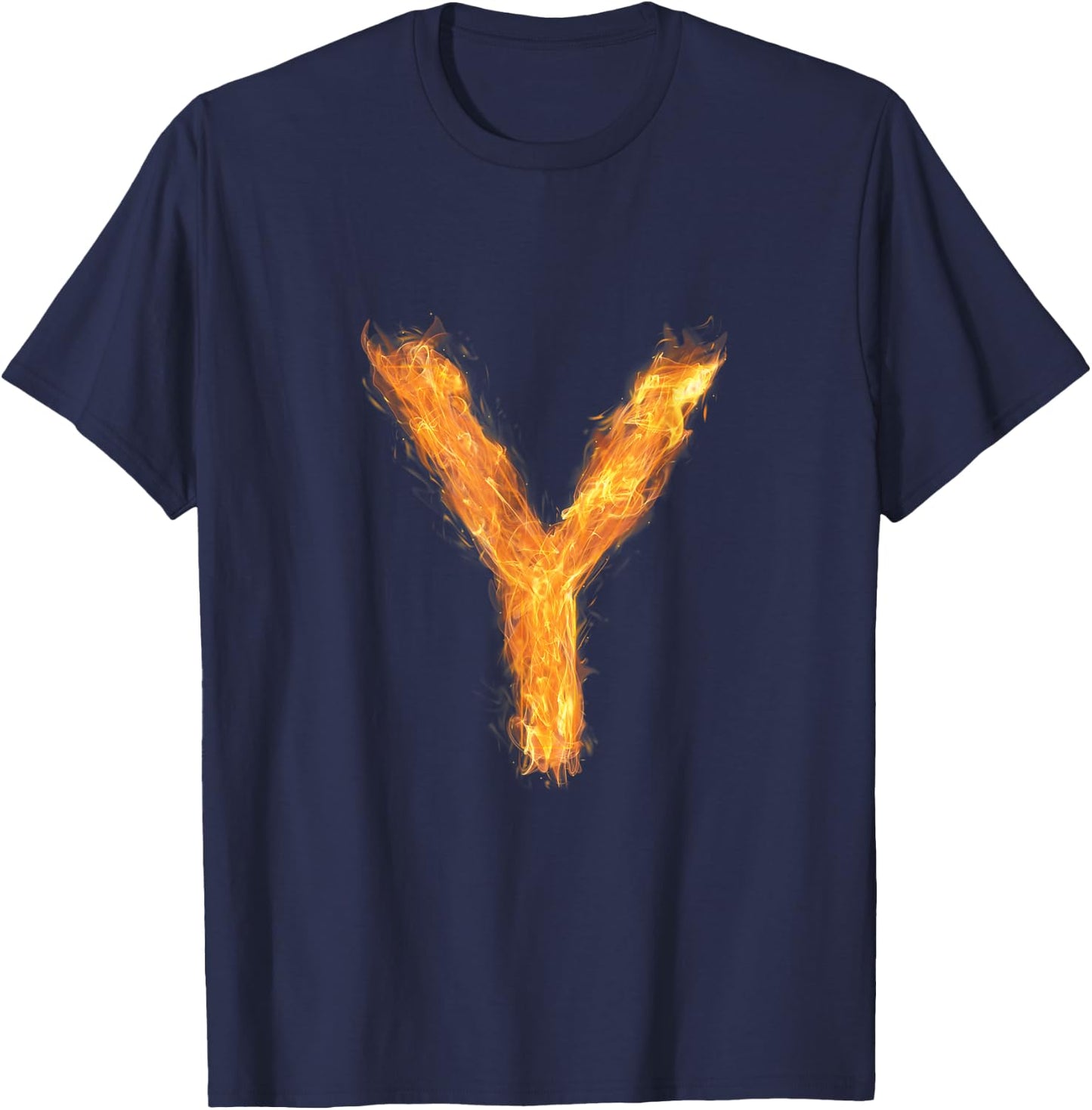 Letter Y Alphabet First Name Consonant Fire Flame Gift T-Shirt - T-Shirt | Navy