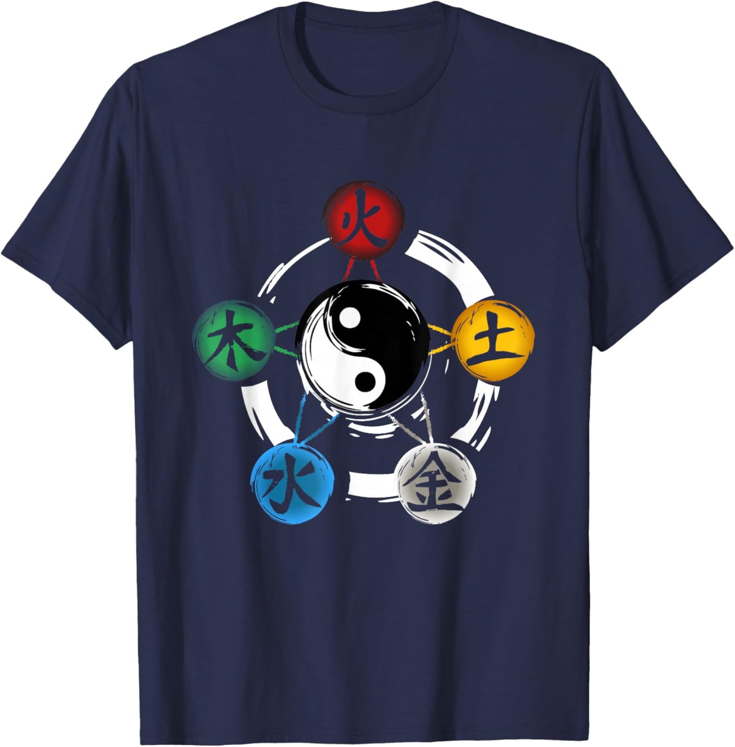 Qigong Five Elements Tai Chi Meditation Ying & Yang T-Shirt - T-Shirt | Navy