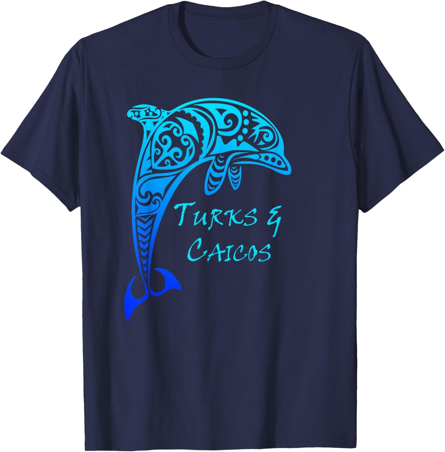 Turks & Caicos Vintage Tribal Dolphin Vacation T-Shirt - T-Shirt | Navy