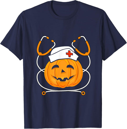 Pumpkin Nurse Stethoscope Nursing Halloween Costume T-Shirt - T-Shirt | Navy