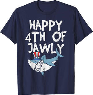 Happy 4th Of Jawly Shark Animal 4th Of July USA Patriot Boy T-Shirt - T-Shirt | Navy