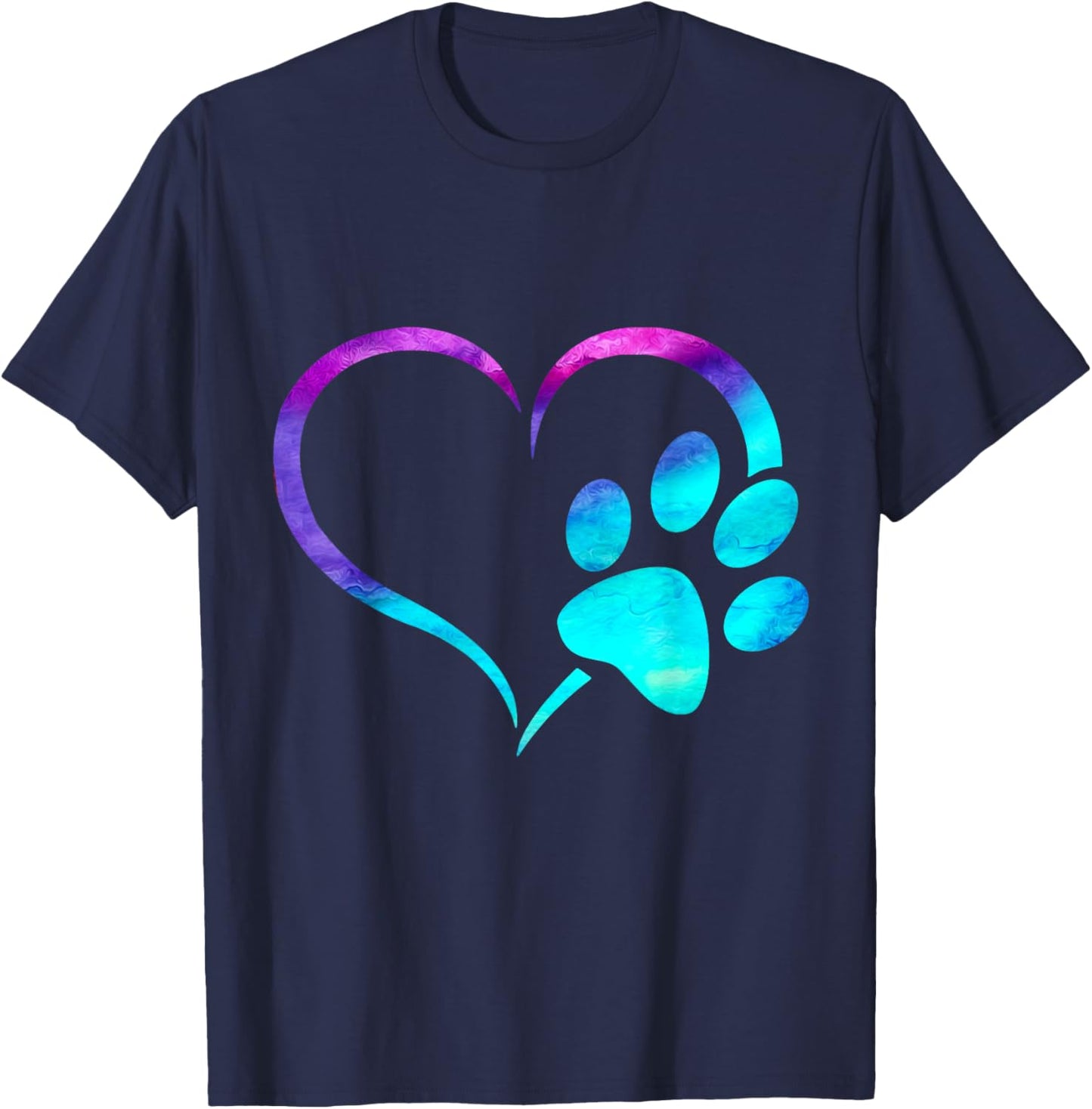 Cyan blue purple teal Dog paw print heart puppy pet lover Women Kids T-Shirt - T-Shirt | Navy