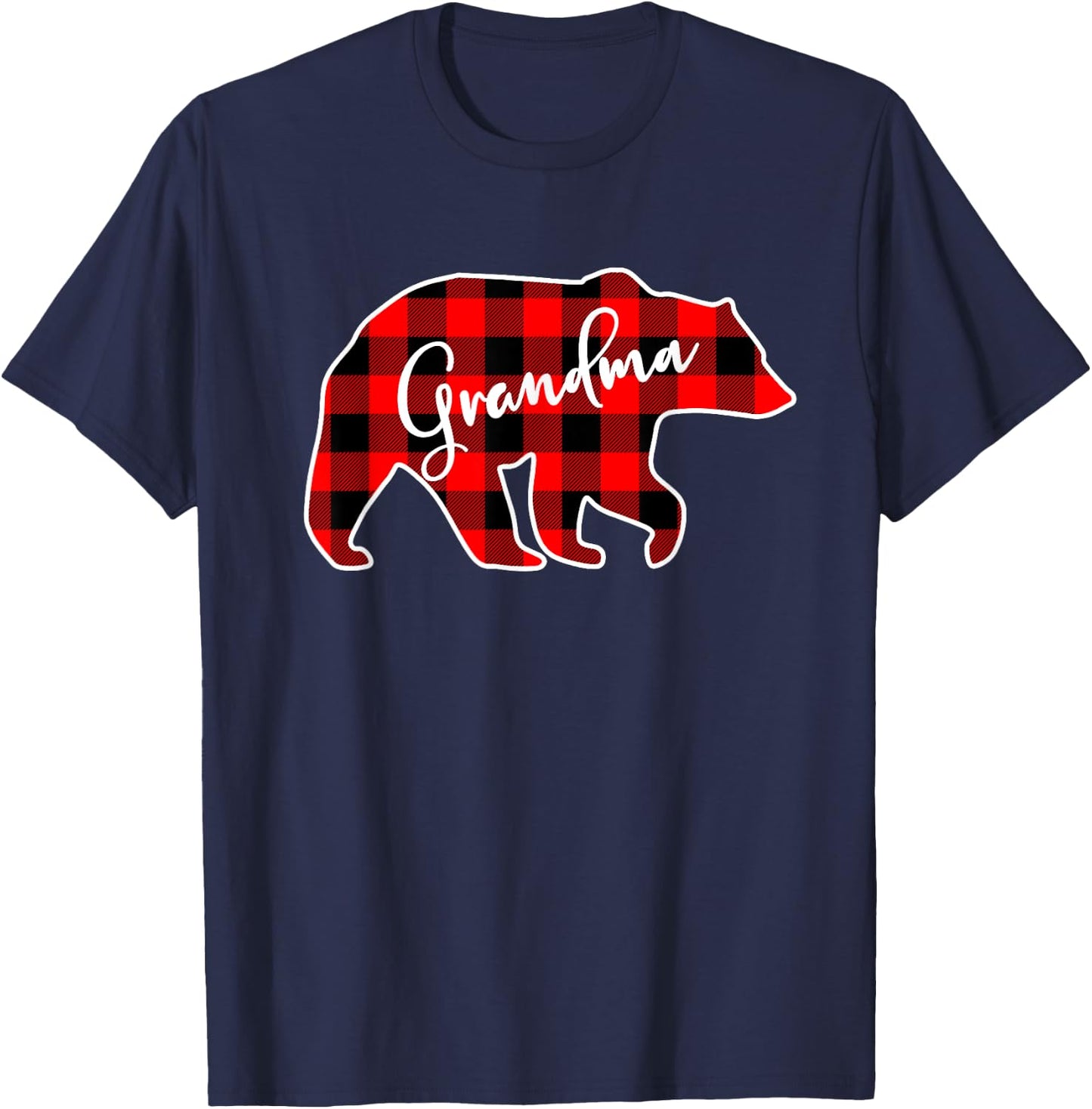 Grandma Bear Red Plaid Matching Family Christmas T-Shirt - T-Shirt | Navy