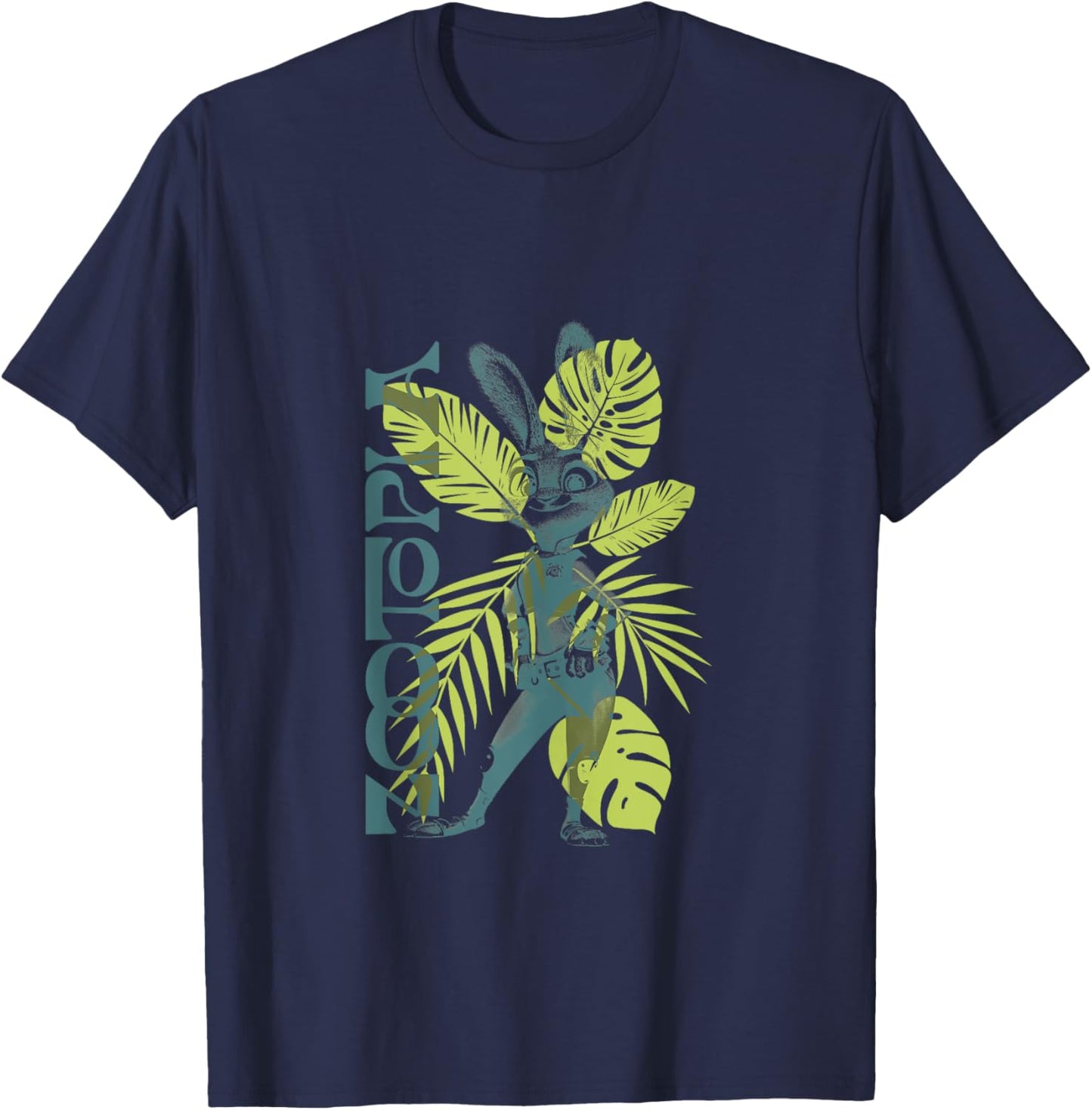Disney Zootopia Spring Tropical Judy Hopps Leaf Pattern T-Shirt - T-Shirt | Navy