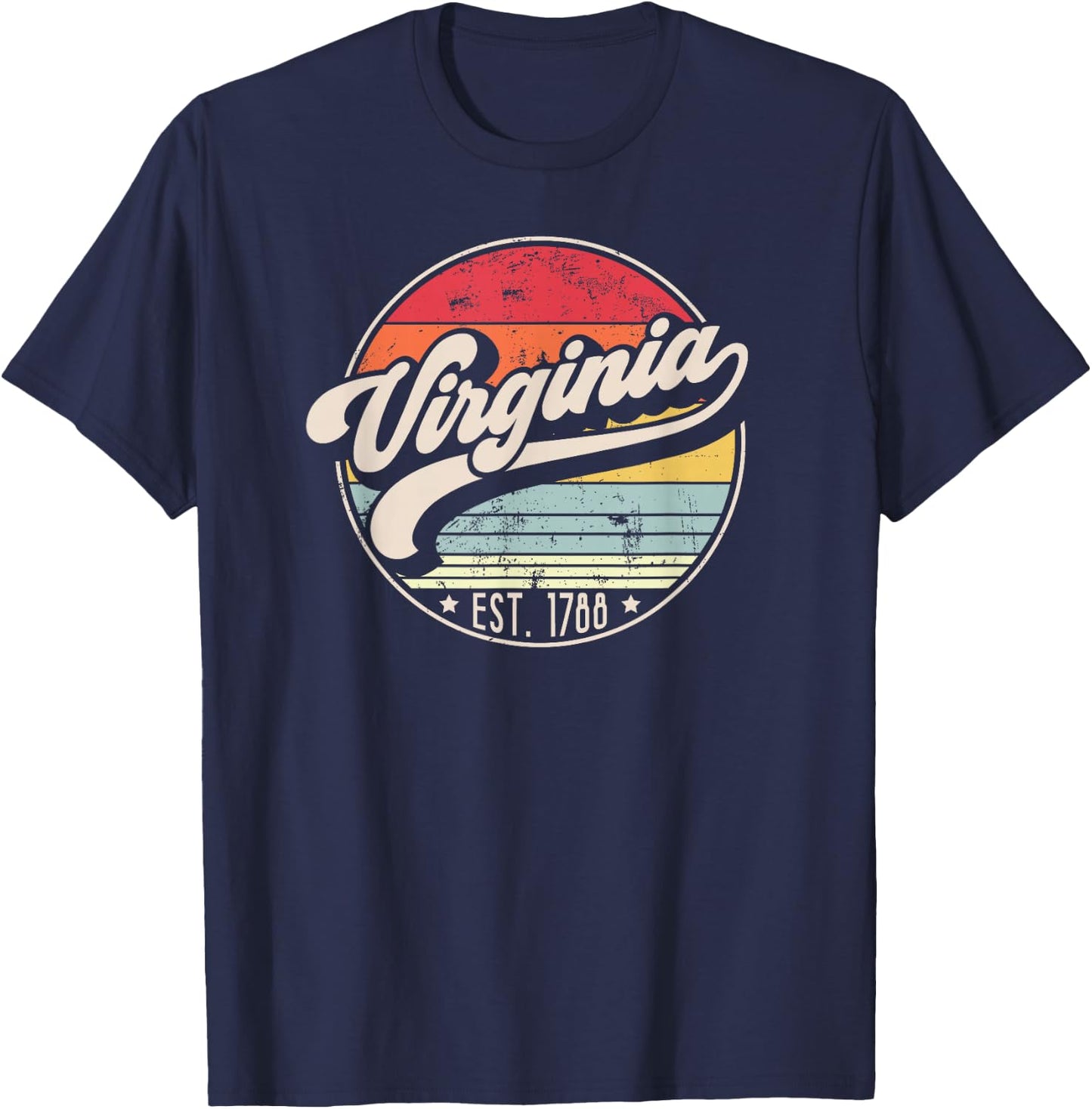 Retro Virginia Home State VA Cool 70s Style Sunset T-Shirt - T-Shirt | Navy