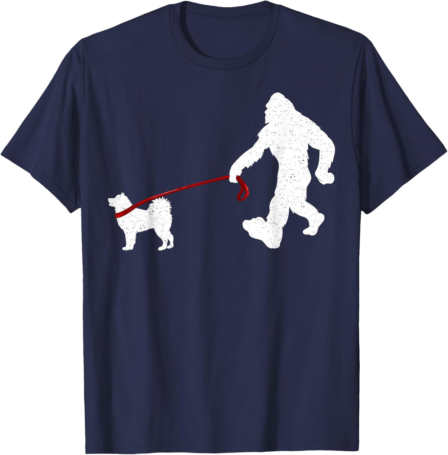 Funny Bigfoot Walking with Alaskan Malamute Dog Lover T-Shirt - T-Shirt | Navy