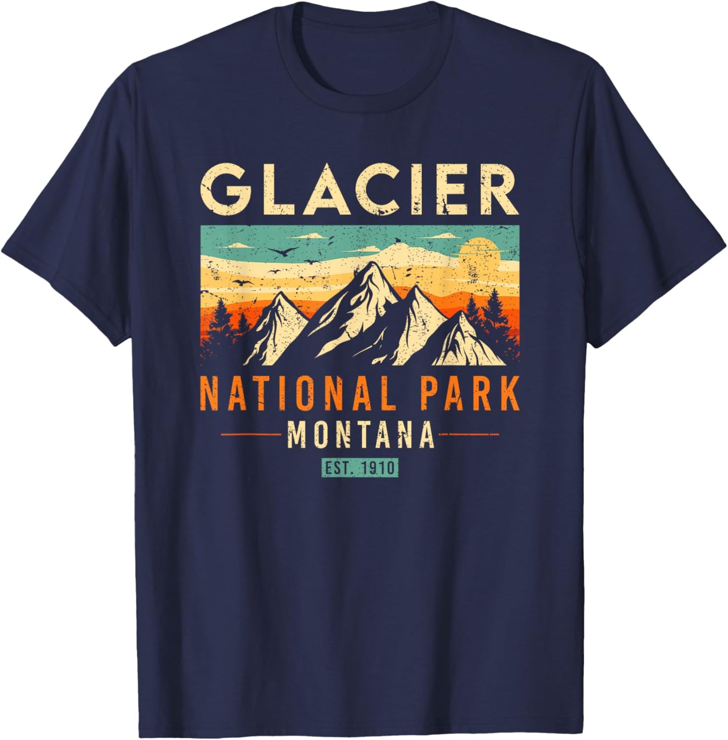 Glacier Est 1910 Montana Vintage Retro National Park T-Shirt - T-Shirt | Navy