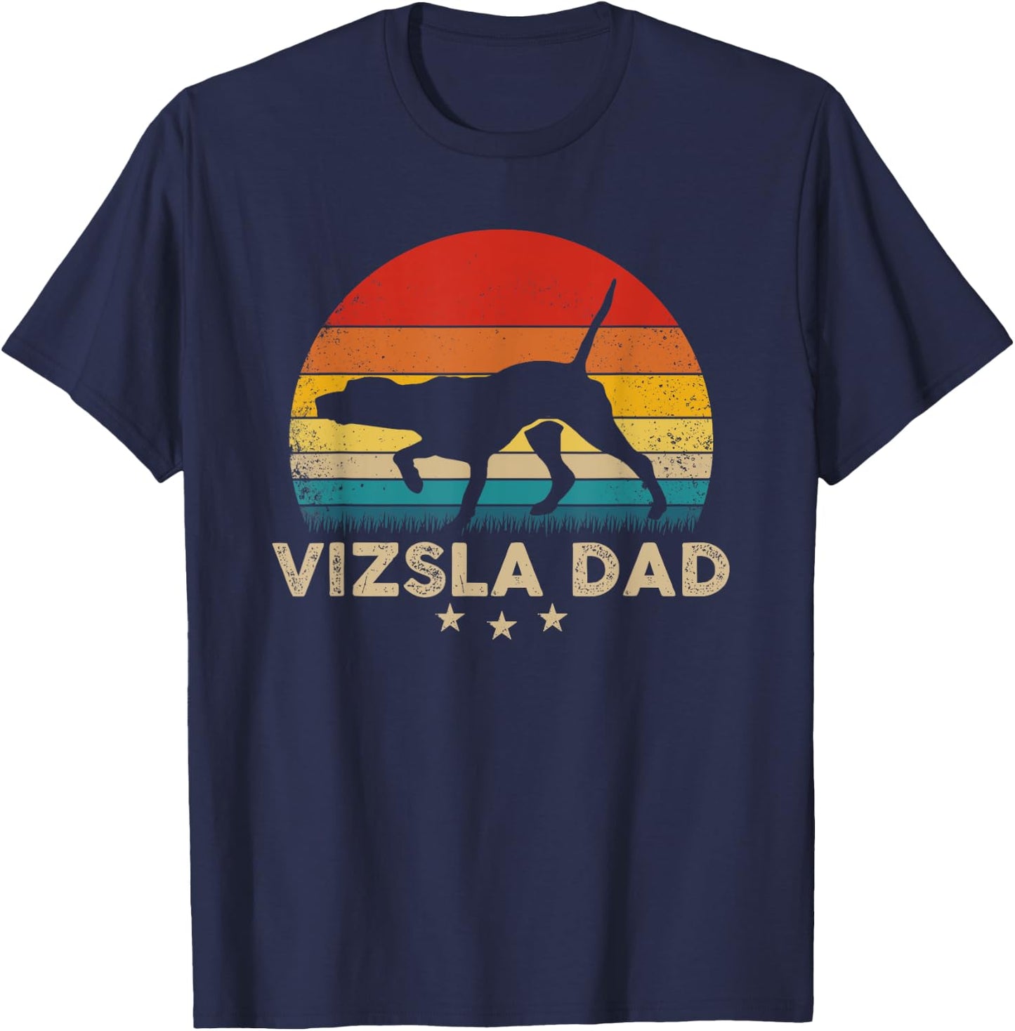 Vintage Vizsla Dad Silhouette Retro Sunset T-Shirt - T-Shirt | Navy