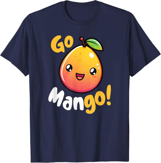Kawaii Mango Pun Go Mango! T-Shirt - T-Shirt | Navy
