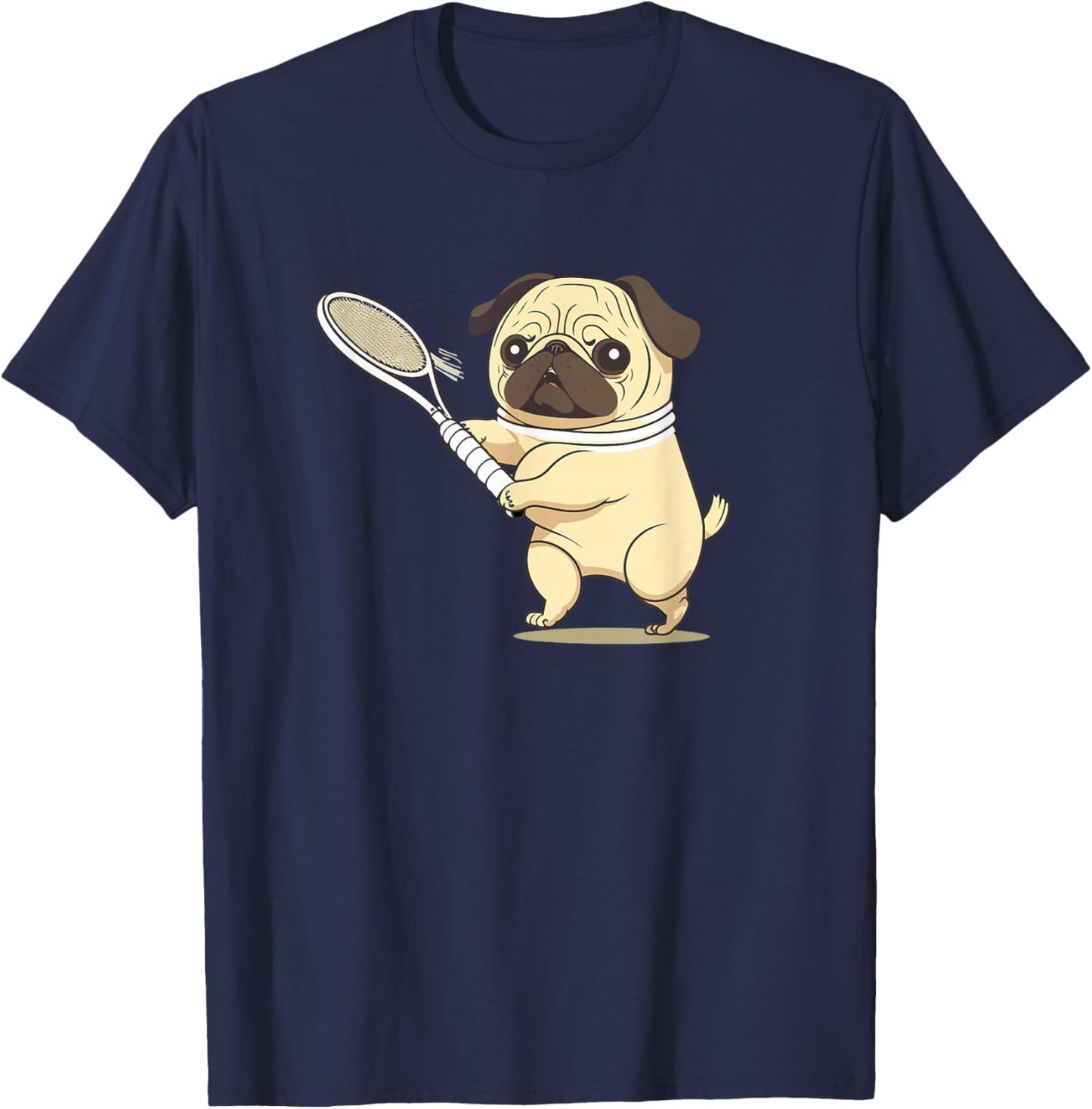 Pug Dog Playing Tennis T-Shirt - T-Shirt | Navy