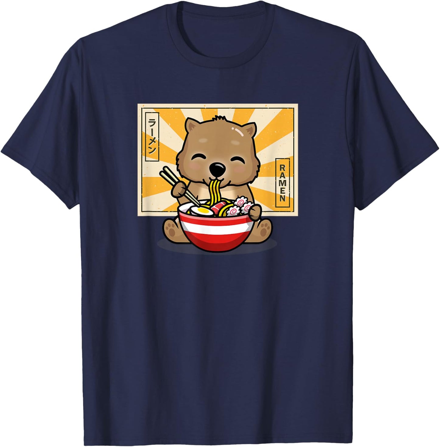 Funny Cartoon Kawaii Kids Boys Girl Anime Ramen Wombat Lover T-Shirt - T-Shirt | Navy