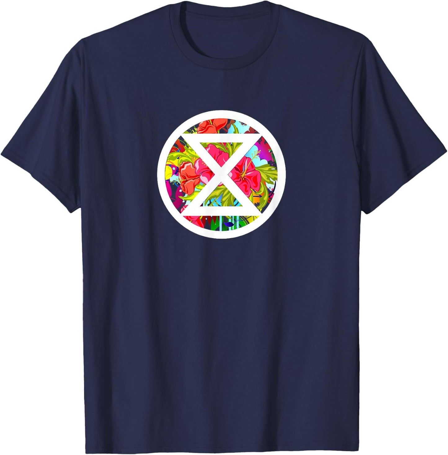 Extinction Rebellion Climate Change Flower Peace T-Shirt - T-Shirt | Navy