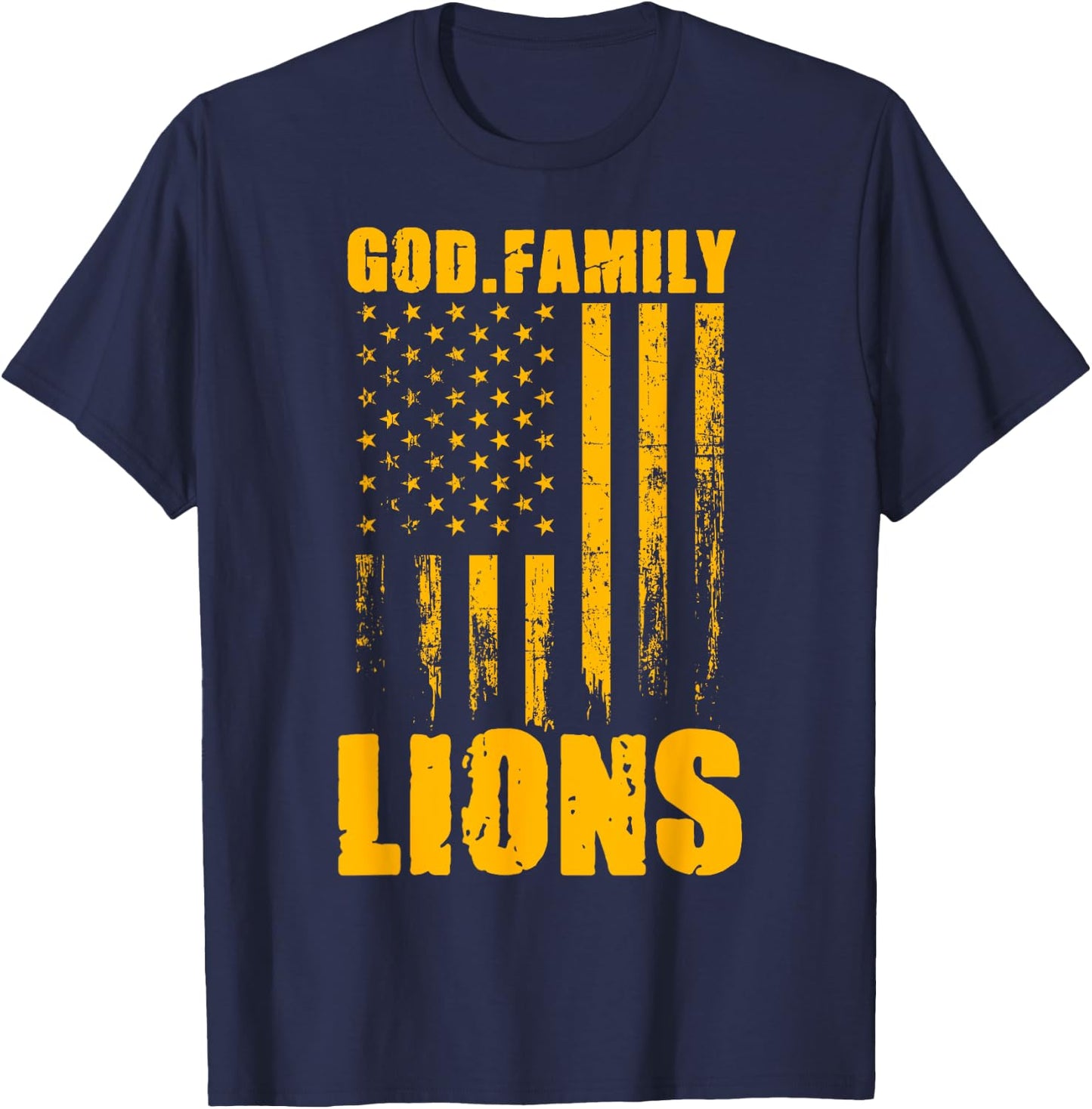 Mansfield Lions God. Family. Vintage USA Flag T-Shirt - T-Shirt | Navy