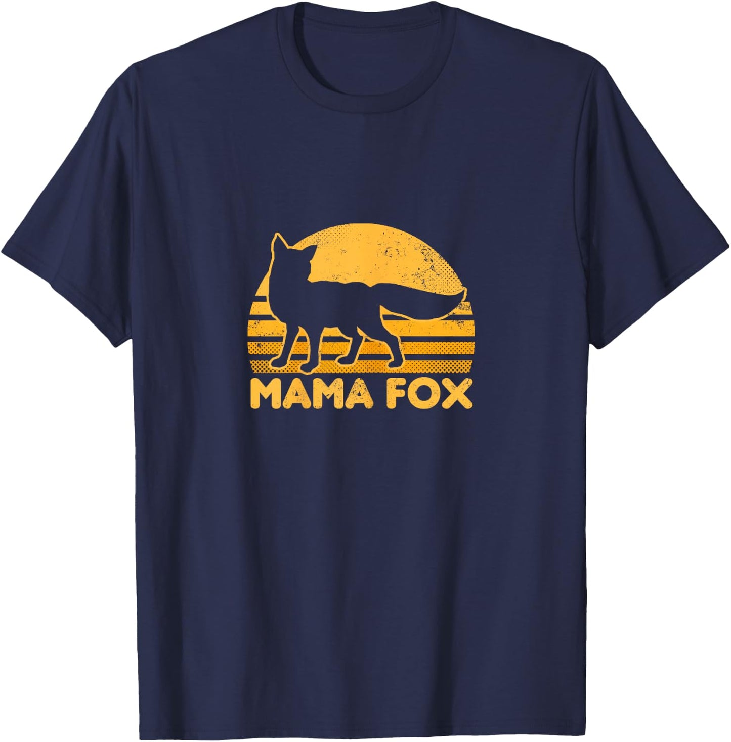Fox Mama Shirt | Vintage Retro Sunset Gift T-Shirt - T-Shirt | Navy