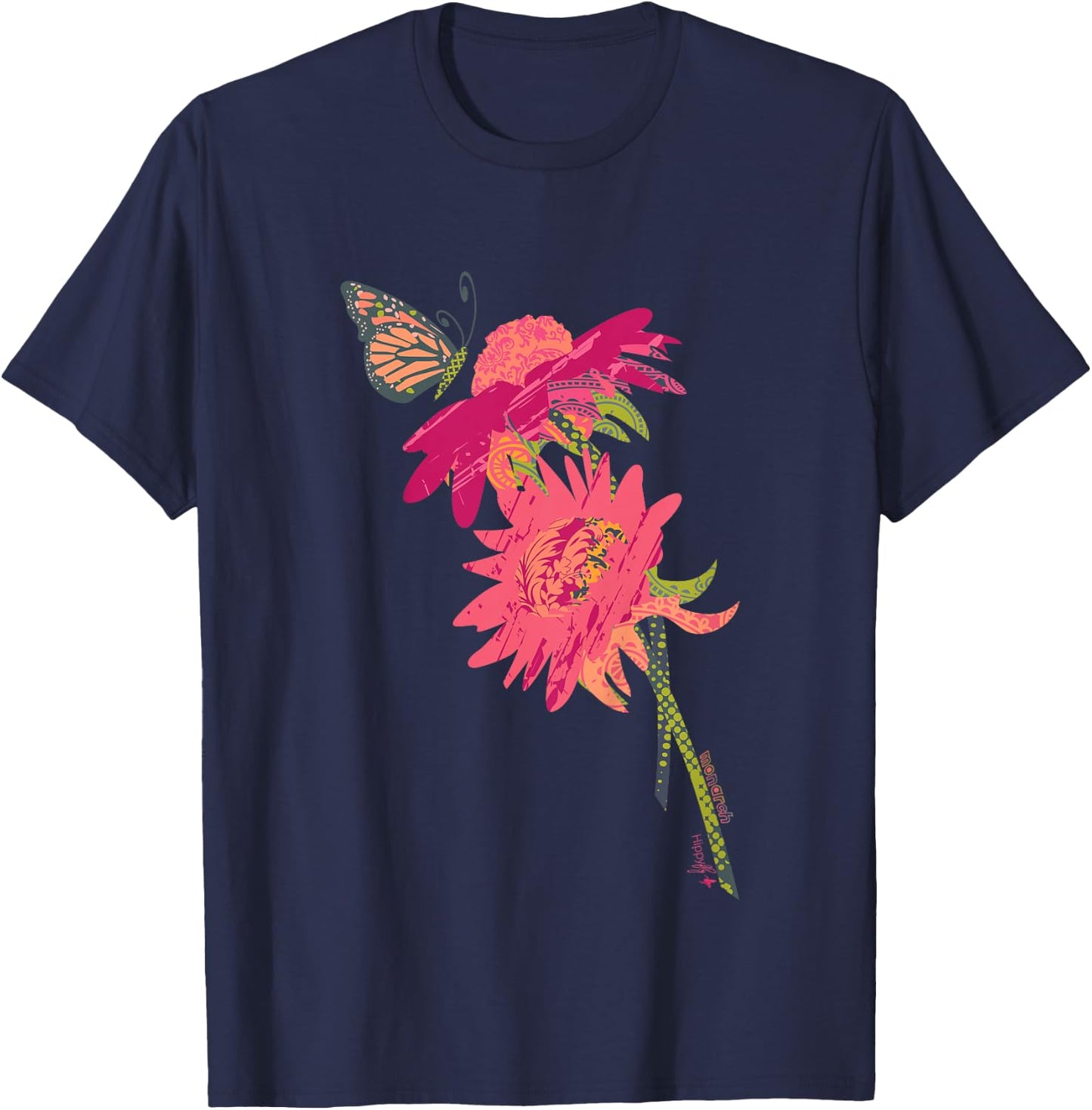 Kids Cute Flowers Butterfly Girls Gifts Toddler Short Sleeve T-Shirt - T-Shirt | Navy