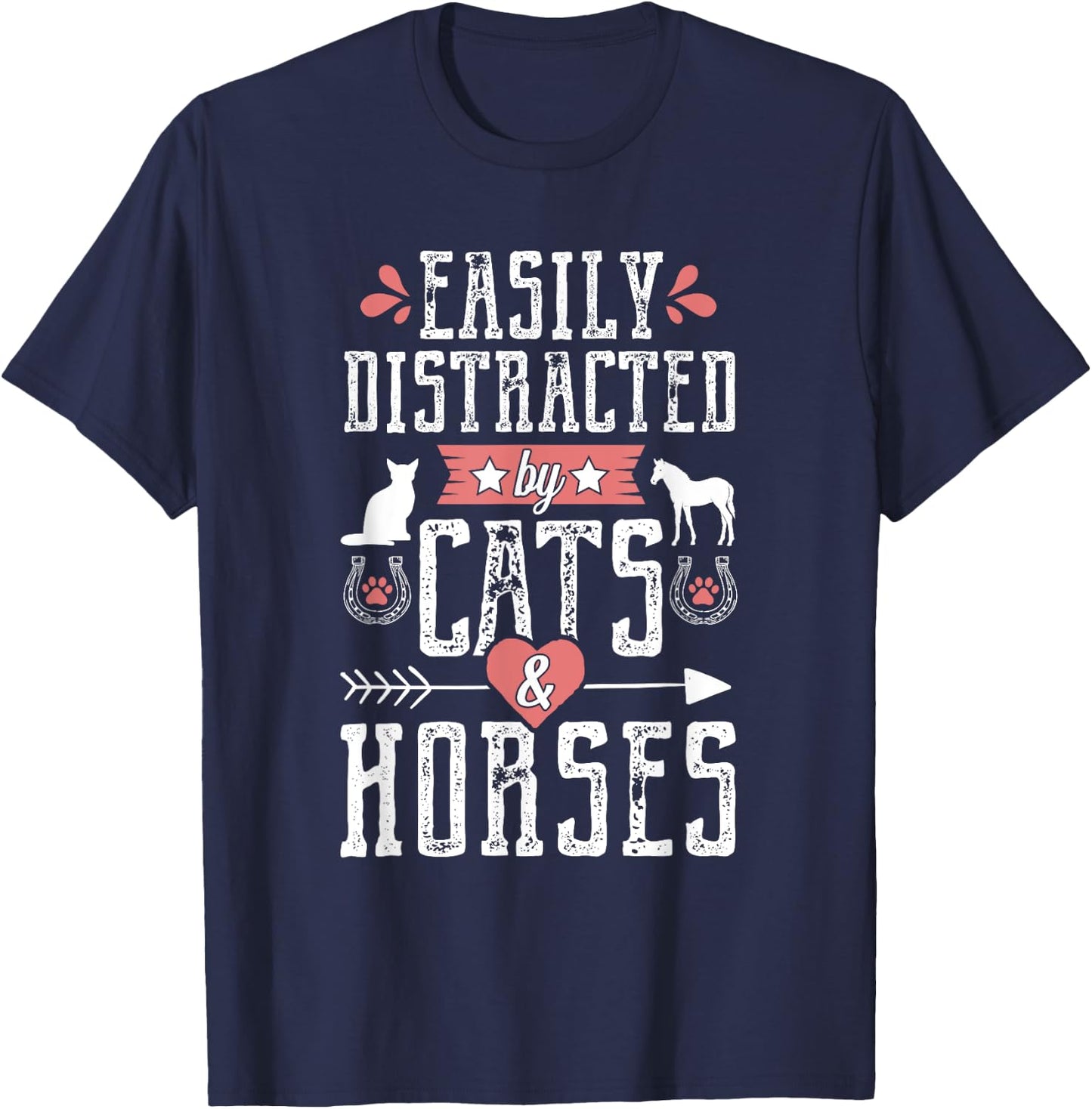 Funny Equestrian Horse and Cat Lover Women Novelty T-Shirt - T-Shirt | Navy
