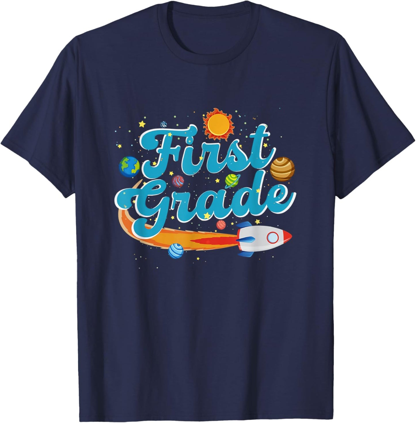Back To School Outer Space Teacher First Grade Solar System Men Women Girls Kids T-Shirt - T-Shirt | Navy