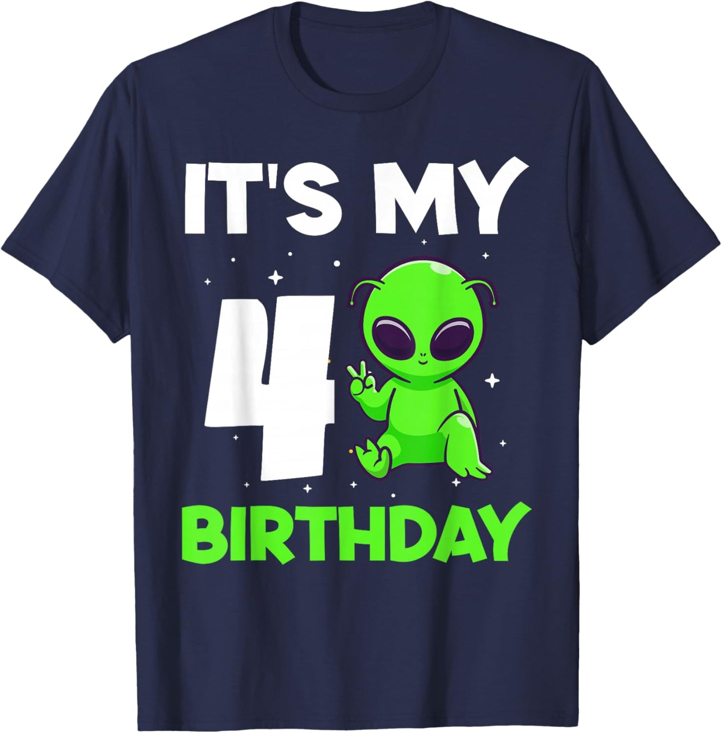 Kids Alien 4 Years Old Boy Girls 4th Birthday T-Shirt - T-Shirt | Navy