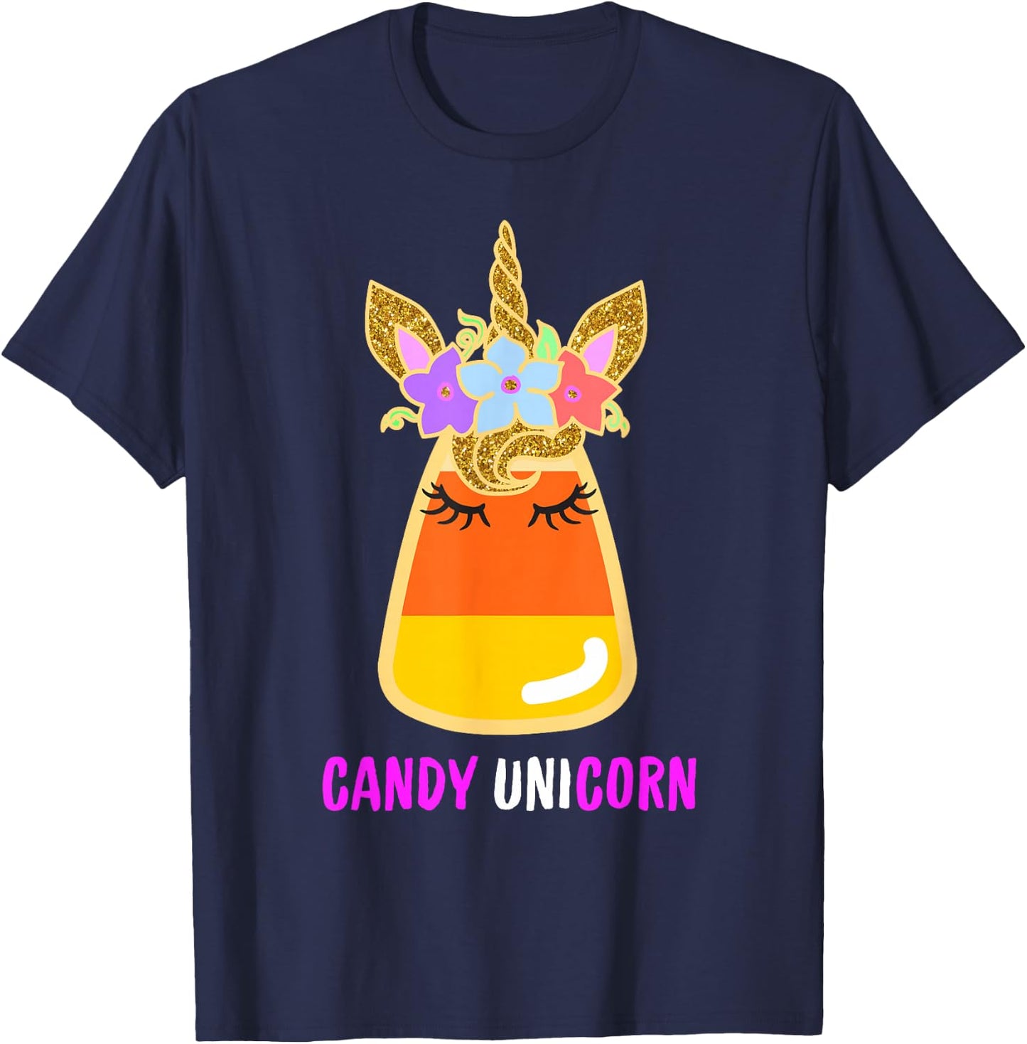 Candy Corn Unicorn Shirt, Halloween Unicorn for Girls T-Shirt - T-Shirt | Navy