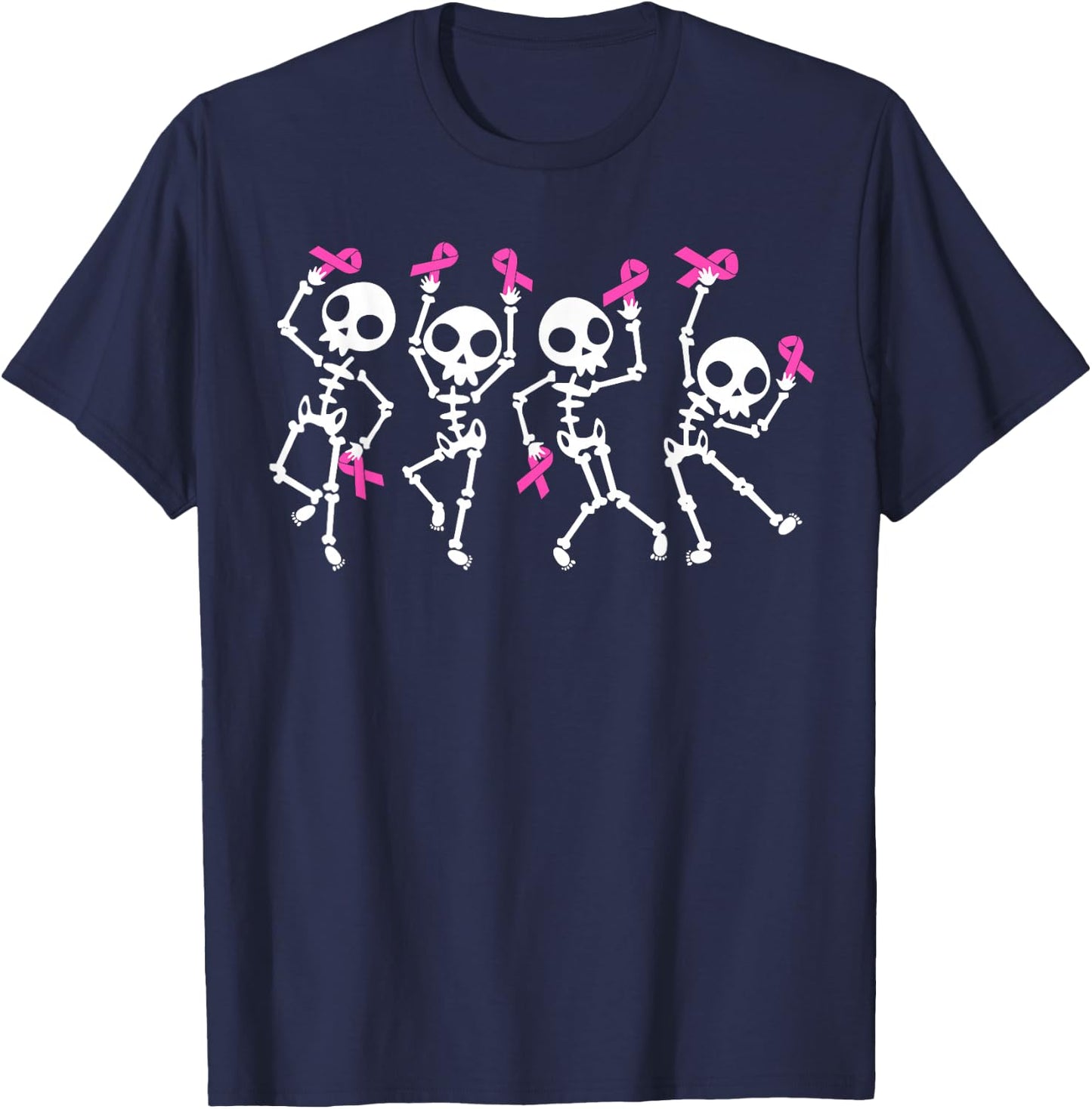 Pink Ribbon Breast Cancer Awareness Skeleton Women Men Kids T-Shirt - T-Shirt | Navy