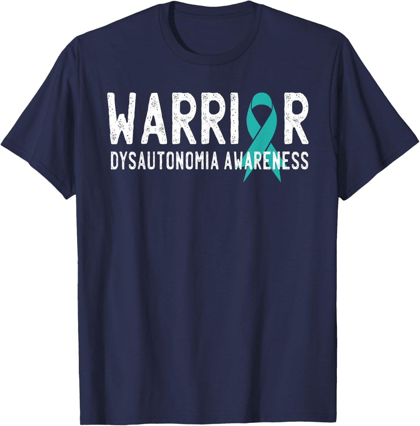 Warrior Dysautonomia Awareness Turquoise Ribbon Fighter T-Shirt - T-Shirt | Navy
