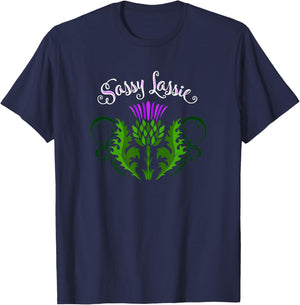 Funny Scotland Sassy Lassie Thistle Flower Celtic Heritage T-Shirt - T-Shirt | Navy