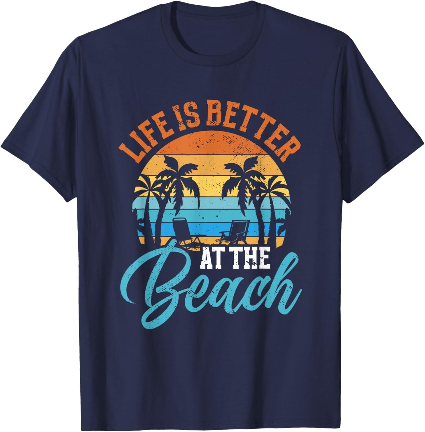 Retro Summer Vacation Life Is Better At The Beach Funny T-Shirt - T-Shirt | Navy