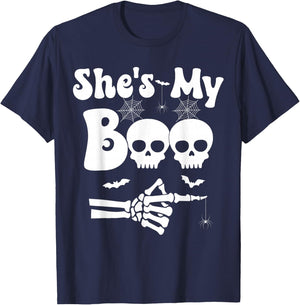 She’s My Boo Skeleton Couples Matching Couple Halloween T-Shirt - T-Shirt | Navy