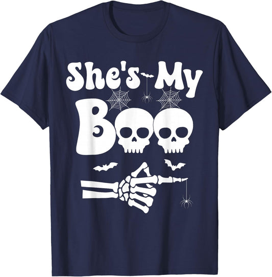 She’s My Boo Skeleton Couples Matching Couple Halloween T-Shirt - T-Shirt | Navy
